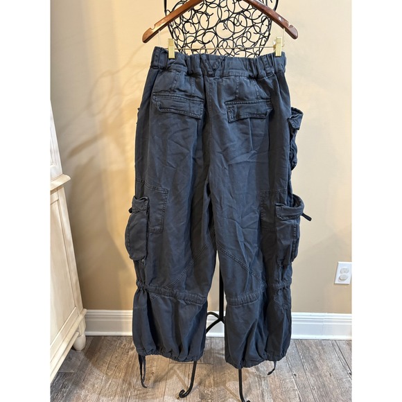 Free People Y2K Big Sky Parachute Slouchy Wide Leg Cargo Washed Black M - Picture 3 of 9